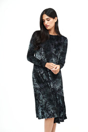 Anthro Ruffle Velvet Floral Dress: Grey