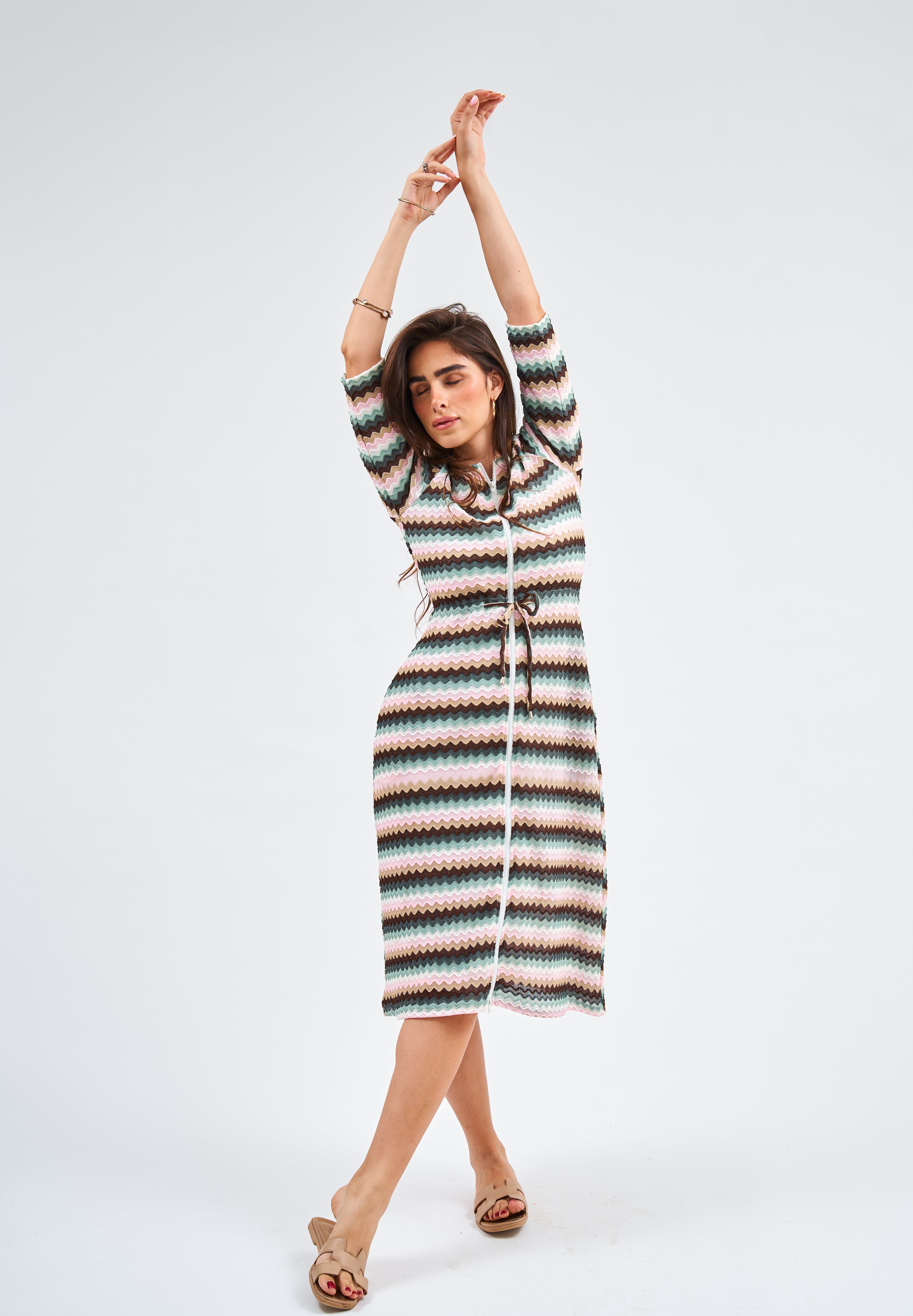 green chevron dress Boston Proper - Contrast Chevron Knit Midi Dress Green