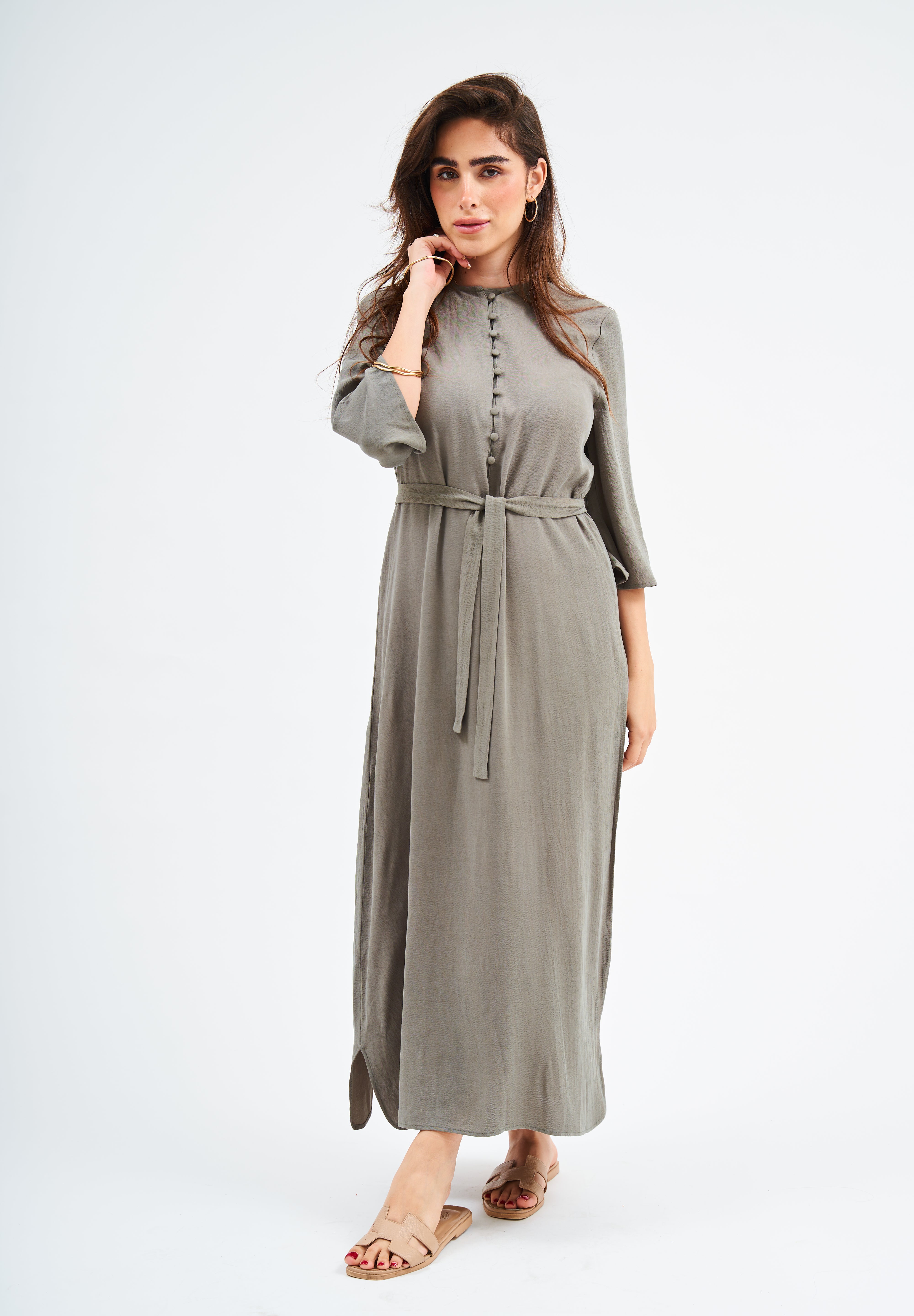 dusty sage long dress Dusty Sage Satin Cowl Neck Fit Flare Bridesmaid Dress