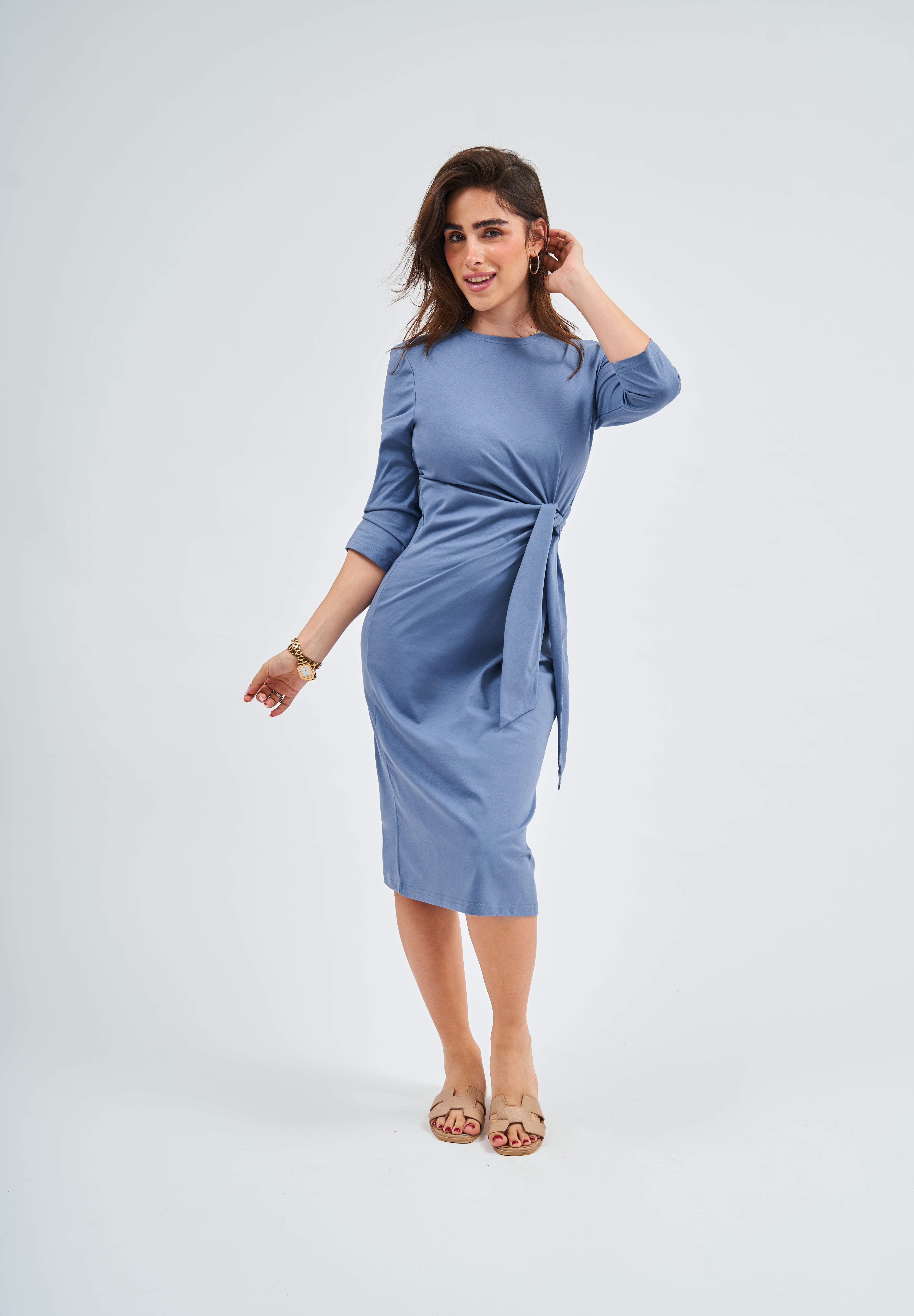 Tie Dress - Dusty Blue L Tie Dress - Dusty Blue L