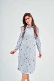 (Cotton) Blue Seersucker Shirt Dress
