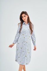 (Cotton) Blue Seersucker Shirt Dress