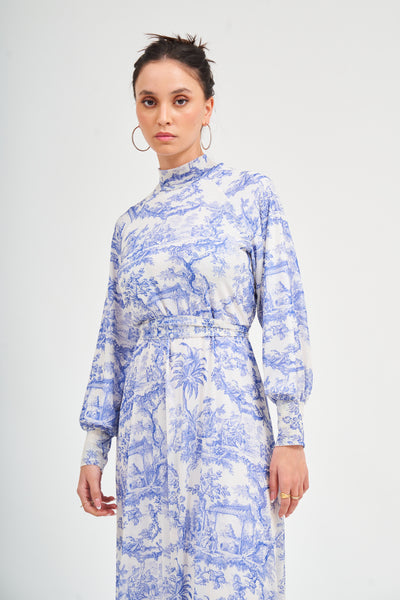 Blue Toile Maxi Dress