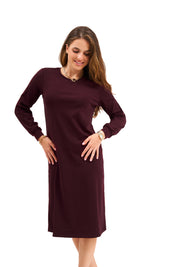 Atelier Modest Sweatshirt Dress for Women | Puff Sleeve Elegant Knit Dress | Merlot