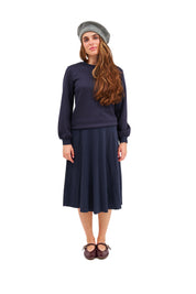 Modest Navy Puff Sleeve Top – Women's Casual Top