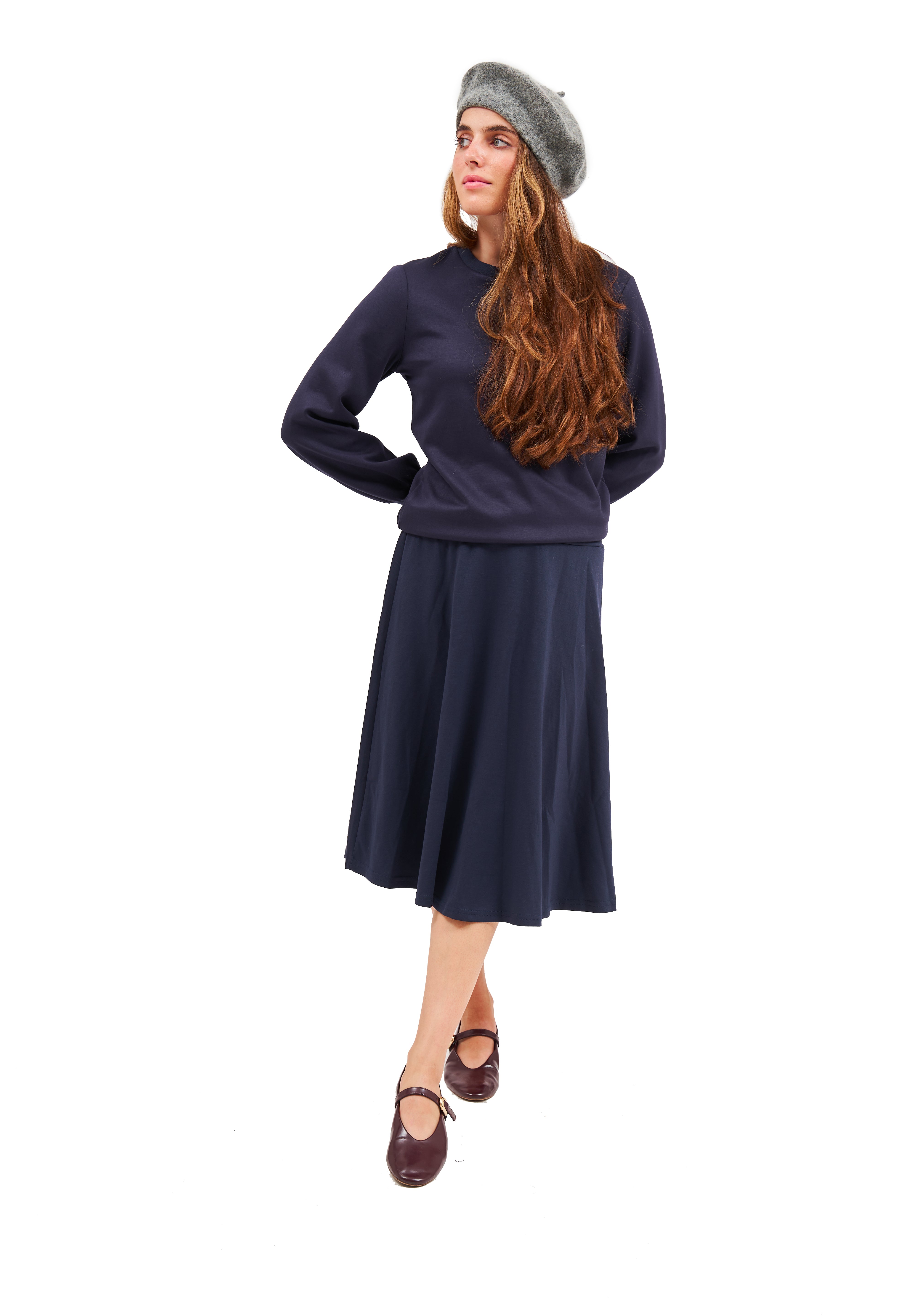 Modest Navy Puff Sleeve Top – Women's Casual Top