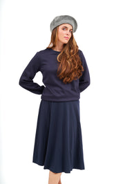 Modest Navy Puff Sleeve Top – Women's Casual Top