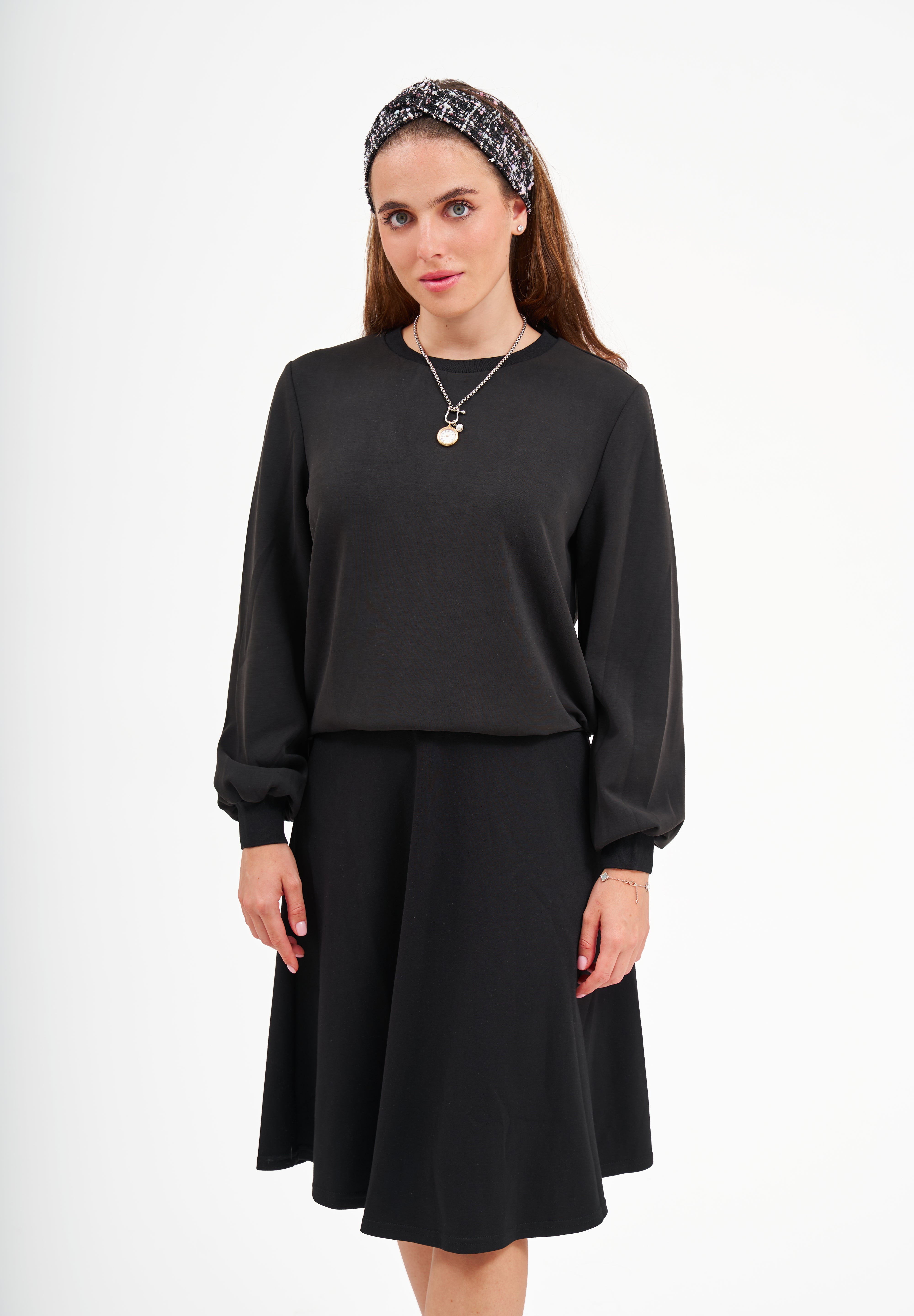 Modest Black Puff Sleeve Top – Women's Casual Top