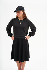 Modest Black Puff Sleeve Top – Women's Casual Top