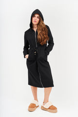 Modest Black Mid-Length Hoodie Dress – Women's Fashion