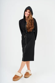 Modest Black Mid-Length Hoodie Dress – Women's Fashion