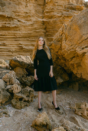 Ruffle Botton Black Dress