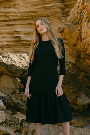 Ruffle Botton Black Dress
