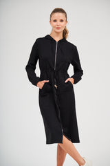 Modest Black Mid-Length Hoodie Dress – Women's Fashion