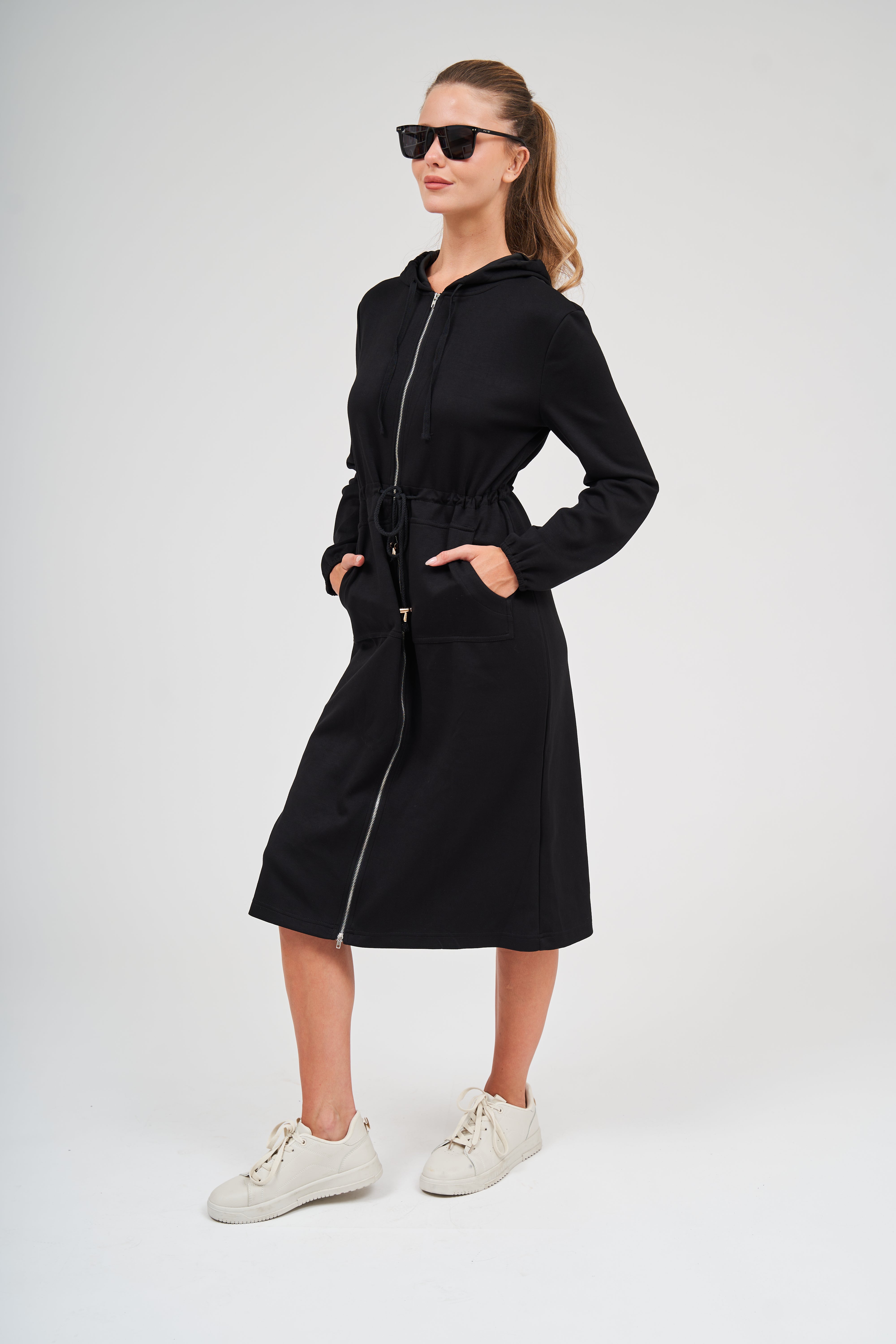 Mid-Length Hoodie Dress - Black – Daniella Faye USA