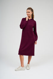Pull Over Hoodie Dress - Cranberry