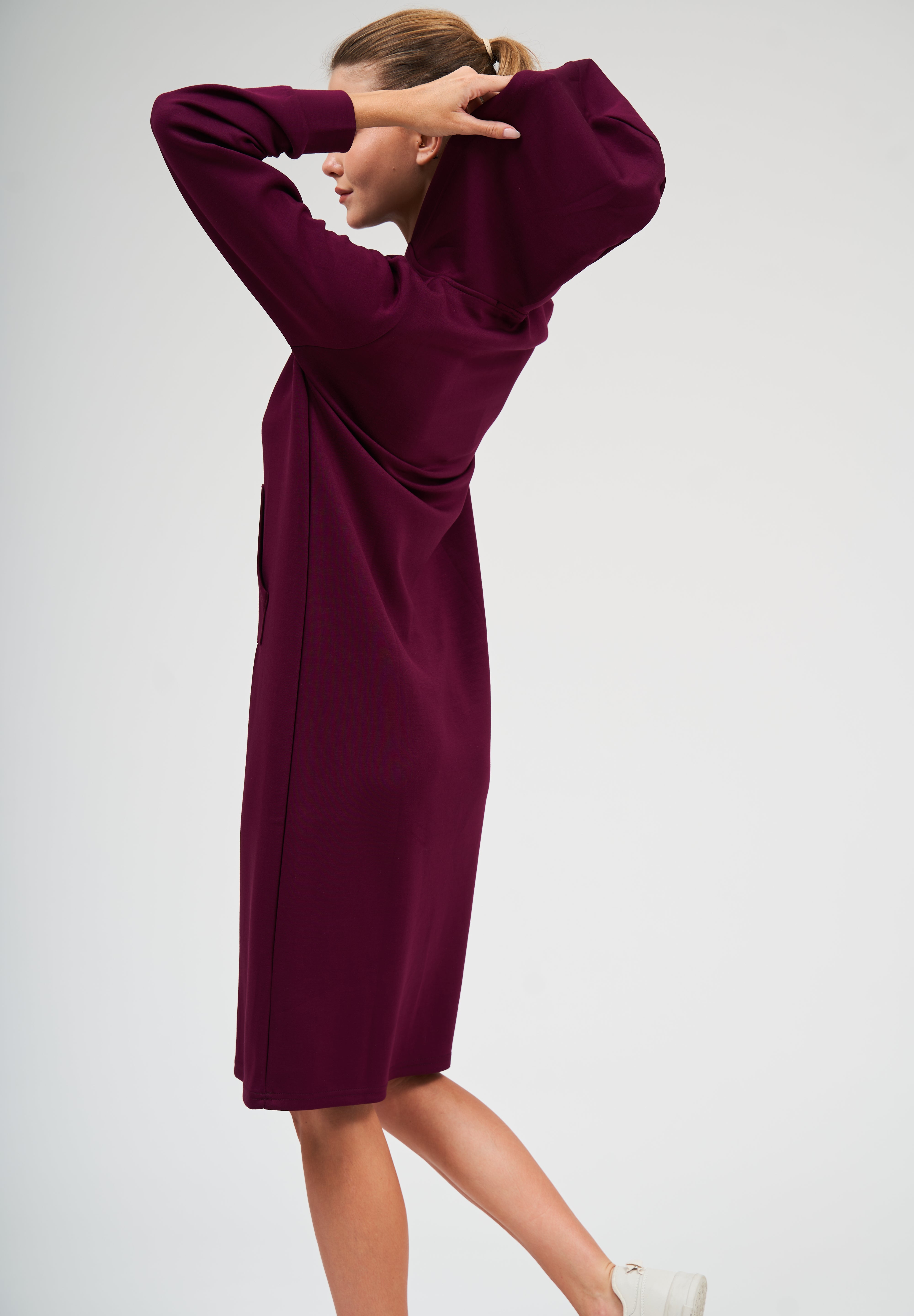 Pull Over Hoodie Dress - Cranberry S Pull Over Hoodie Dress - Cranberry S