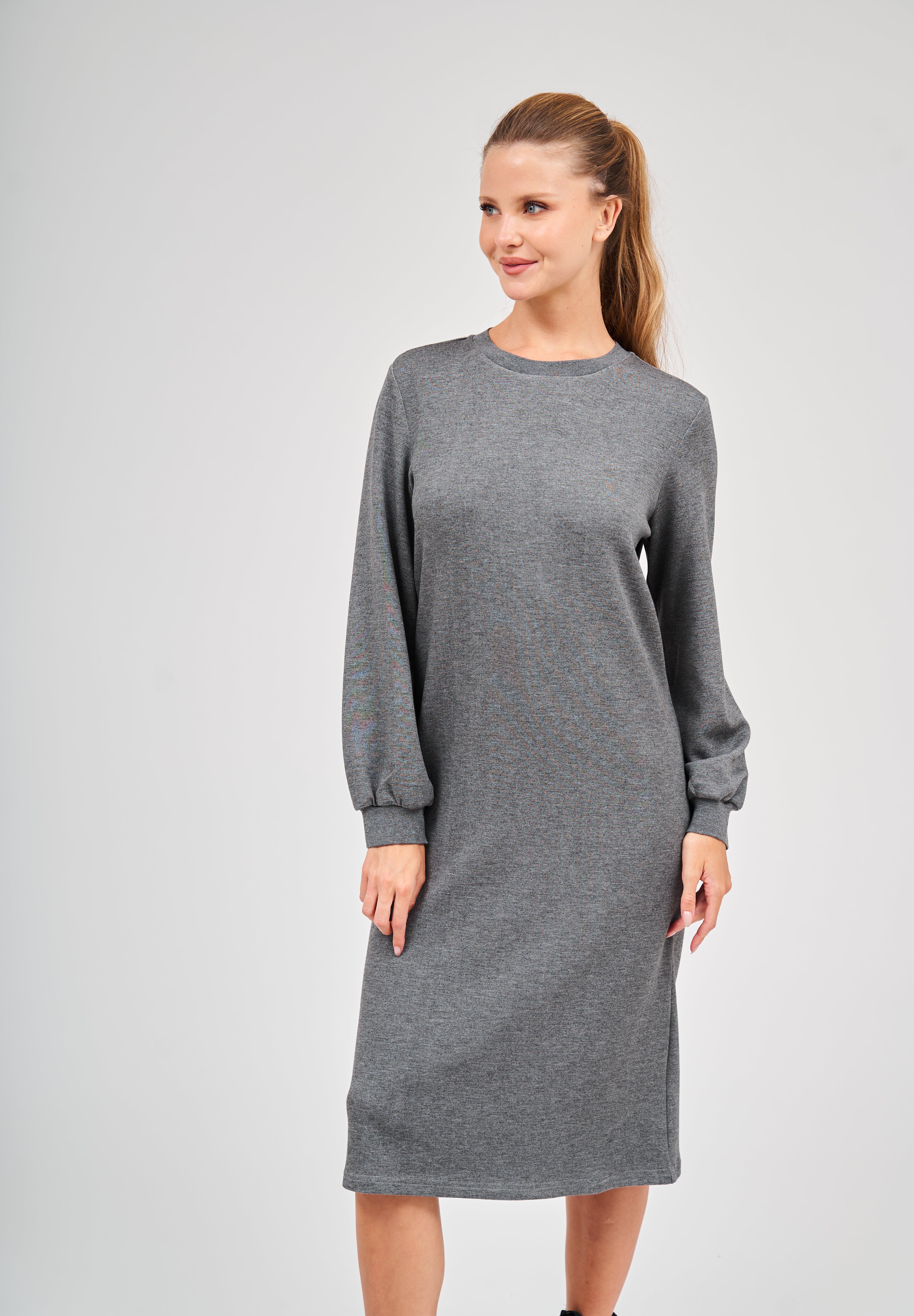 Puff Sleeve Dress - Heather Grey S Puff Sleeve Dress - Heather Grey S