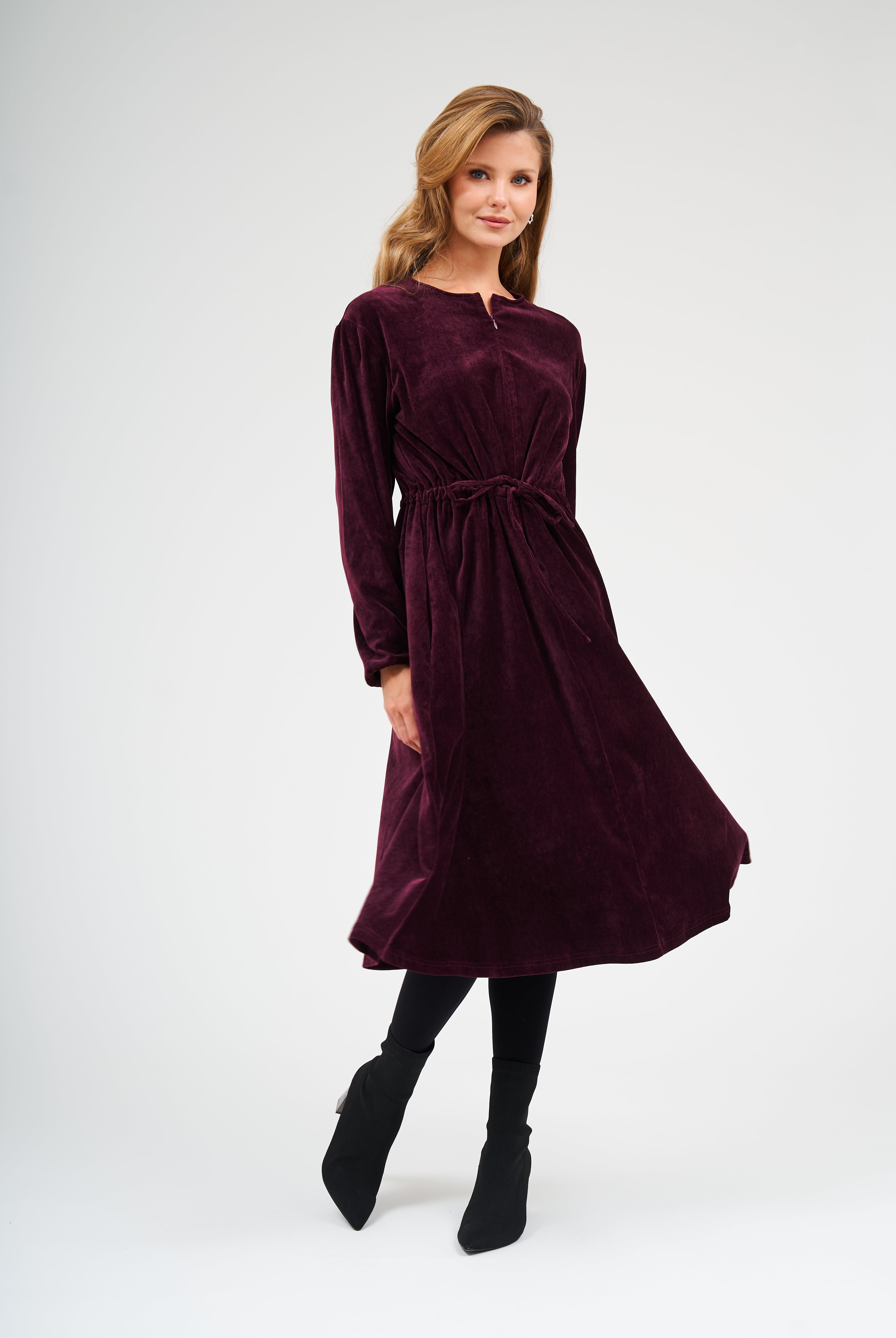 Modest Bordeaux Velvet Lia Dress – Women's Elegant Fashion 2XL