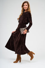 Modest Hazelnut Velvet V-Neck Top – Women's Fashion