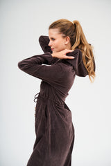 Modest Chocolate Velvet Hoodie Long Dress – Women's Fashion