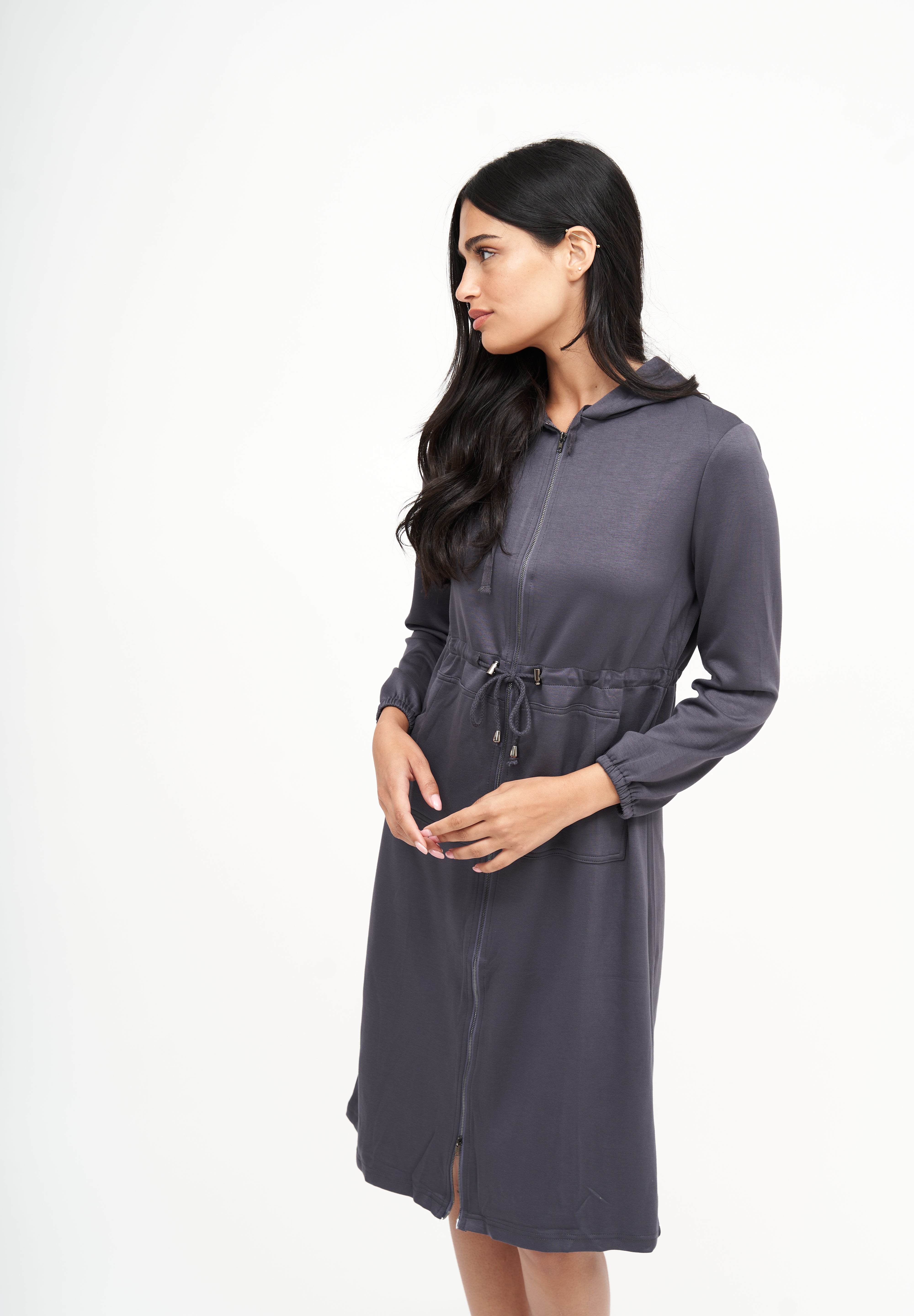 hoodie dress grey YOURS Plus Size Light Blue Soft Touch Drawstring Hoodie Dress