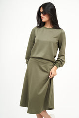 Modest Olive Puff Sleeve Top – Women's Casual Top