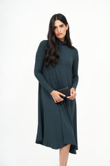 Jade Flow Turtleneck Dress - Women's Fashion