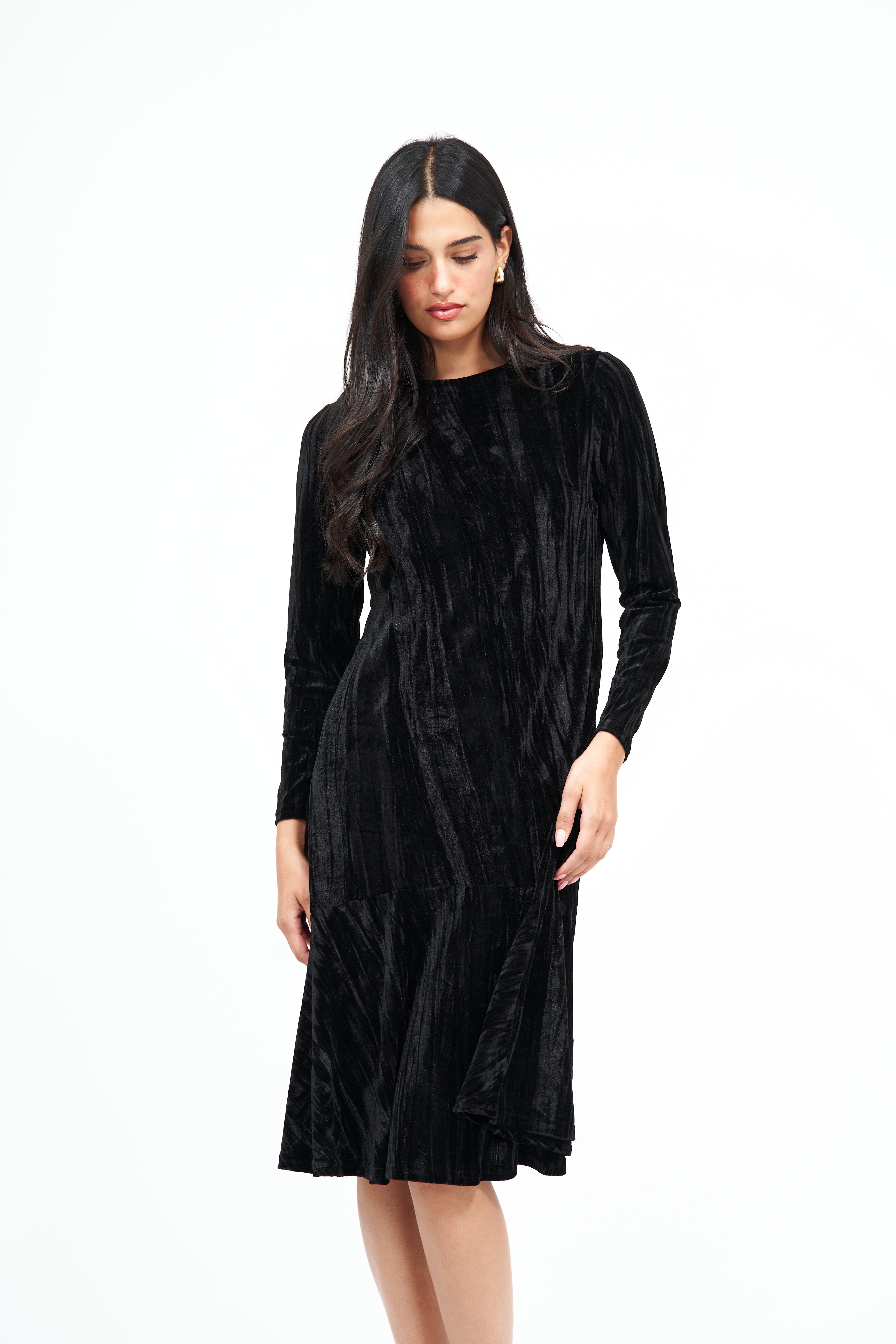 Anthro Ruffle Crushed Velvet Dress: Black Daniella Faye USA Anthro Ruffle Crushed Velvet Dress: Black Daniella Faye USA