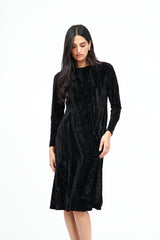 Modest Black Crushed Velvet Ruffle Dress – Women's Elegant Fashion