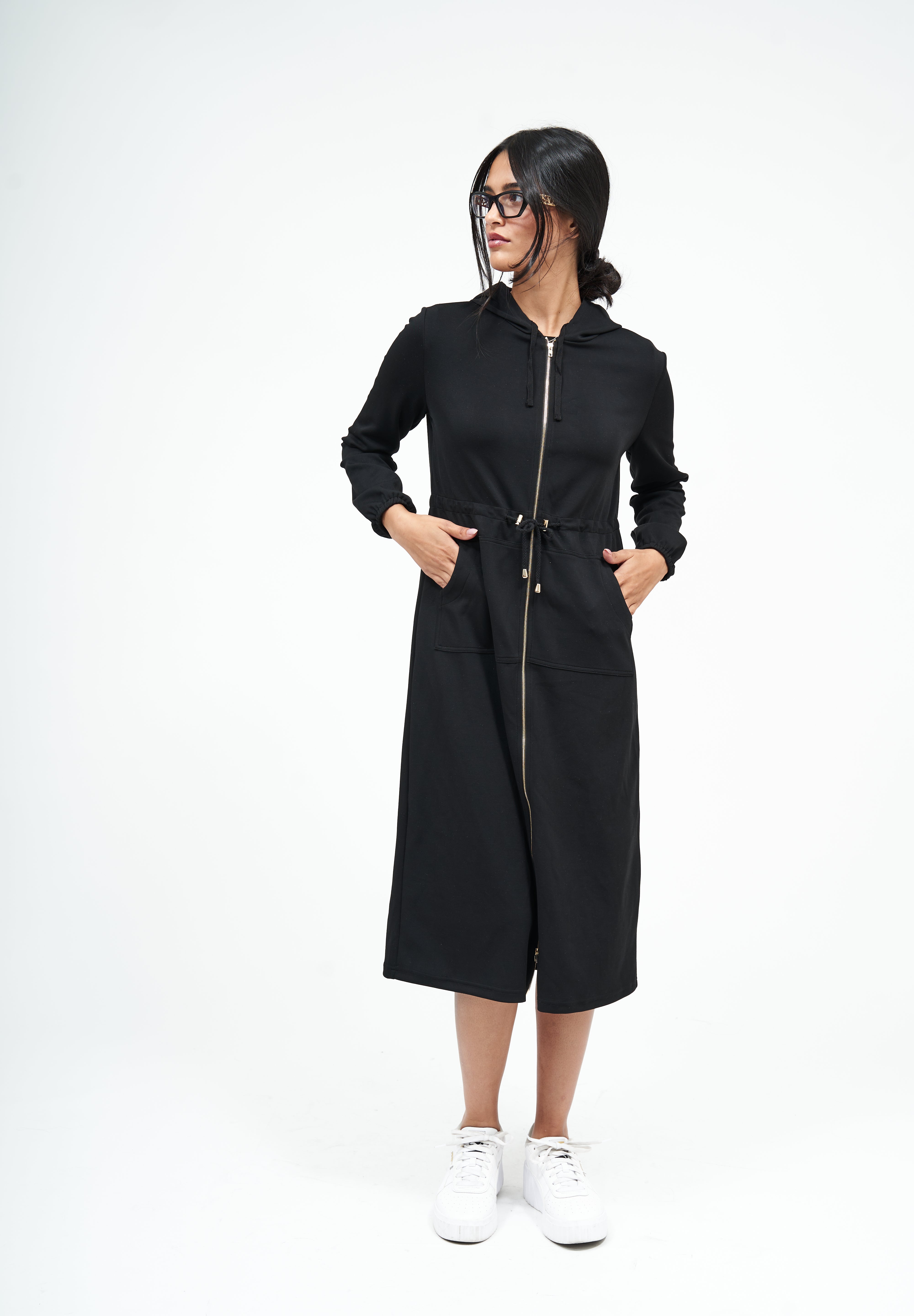 Modest Black Hoodie Dress (Long) - Women's Fashion