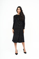Modest Black Swing Dress: Floral Velvet - Women's Fashion
