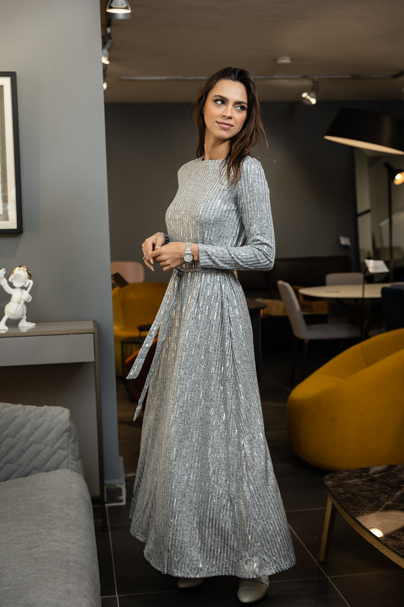 Modest Silver Maxi Dress - Women's Fashion