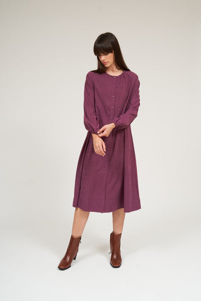 Olivia Raglan Sleeve Button Down Dress- Sangria