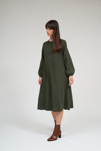 Olivia Raglan Sleeve Button Down Dress- Thyme