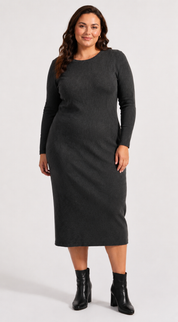 Seraphine Modest Midi Dress for Women | Long Sleeve Relaxed Everyday Dress | Charcoal