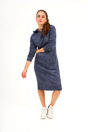 Daniella Faye Affinity pullover hoodie dress in denim — modest women's FW26 collection, photo 1