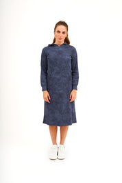 Daniella Faye Affinity pullover hoodie dress in denim — modest women's FW26 collection, photo 3