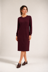 Atelier Modest Sweatshirt Dress for Women | Puff Sleeve Elegant Knit Dress | Merlot