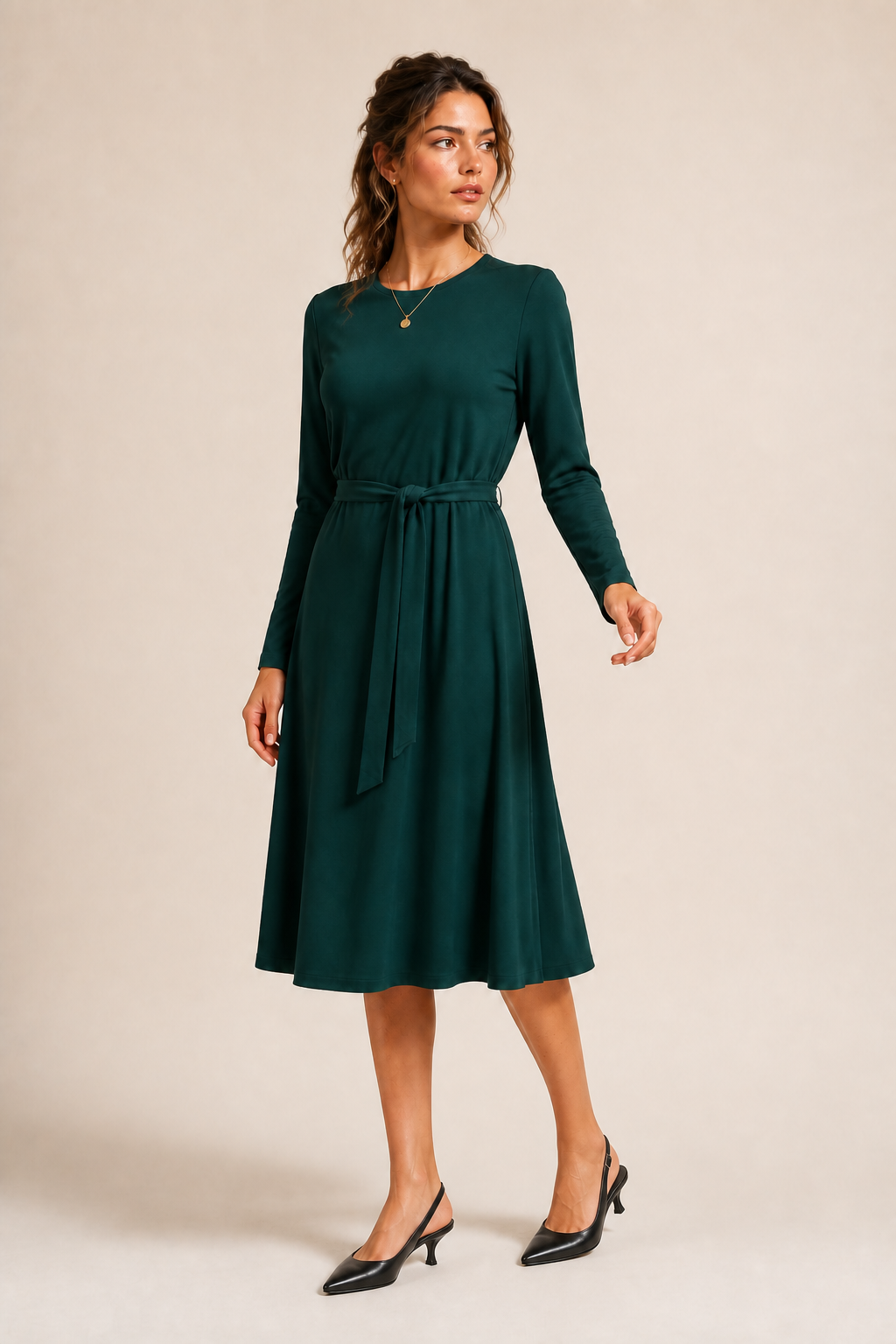 Daniella Faye Aura swing dress in ja'teal — modest women's FW26 collection, view 3