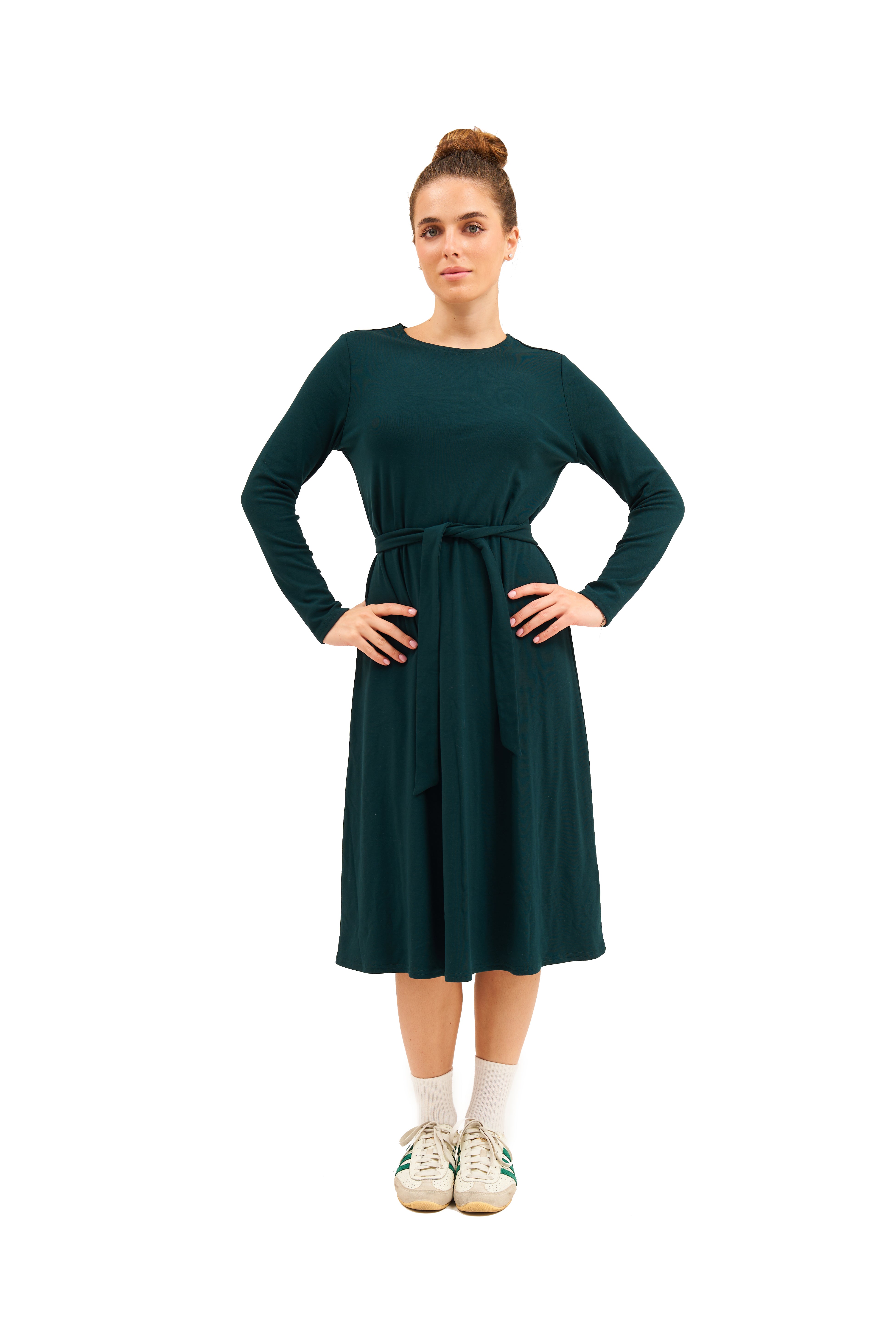 Daniella Faye Aura swing dress in ja'teal — modest women's FW26 collection, photo 1