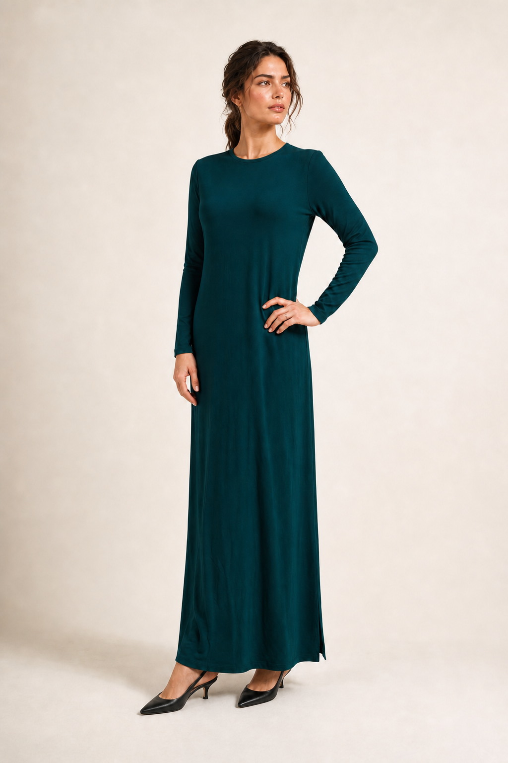 Daniella Faye Aura maxi swing dress in ja'teal — modest women's FW26 collection, view 2