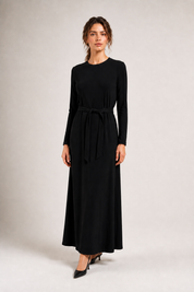 Daniella Faye Empress maxi swing dress in black — modest women's FW26 collection, view 1
