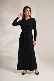 Daniella Faye Empress maxi swing dress in black — modest women's FW26 collection, view 2