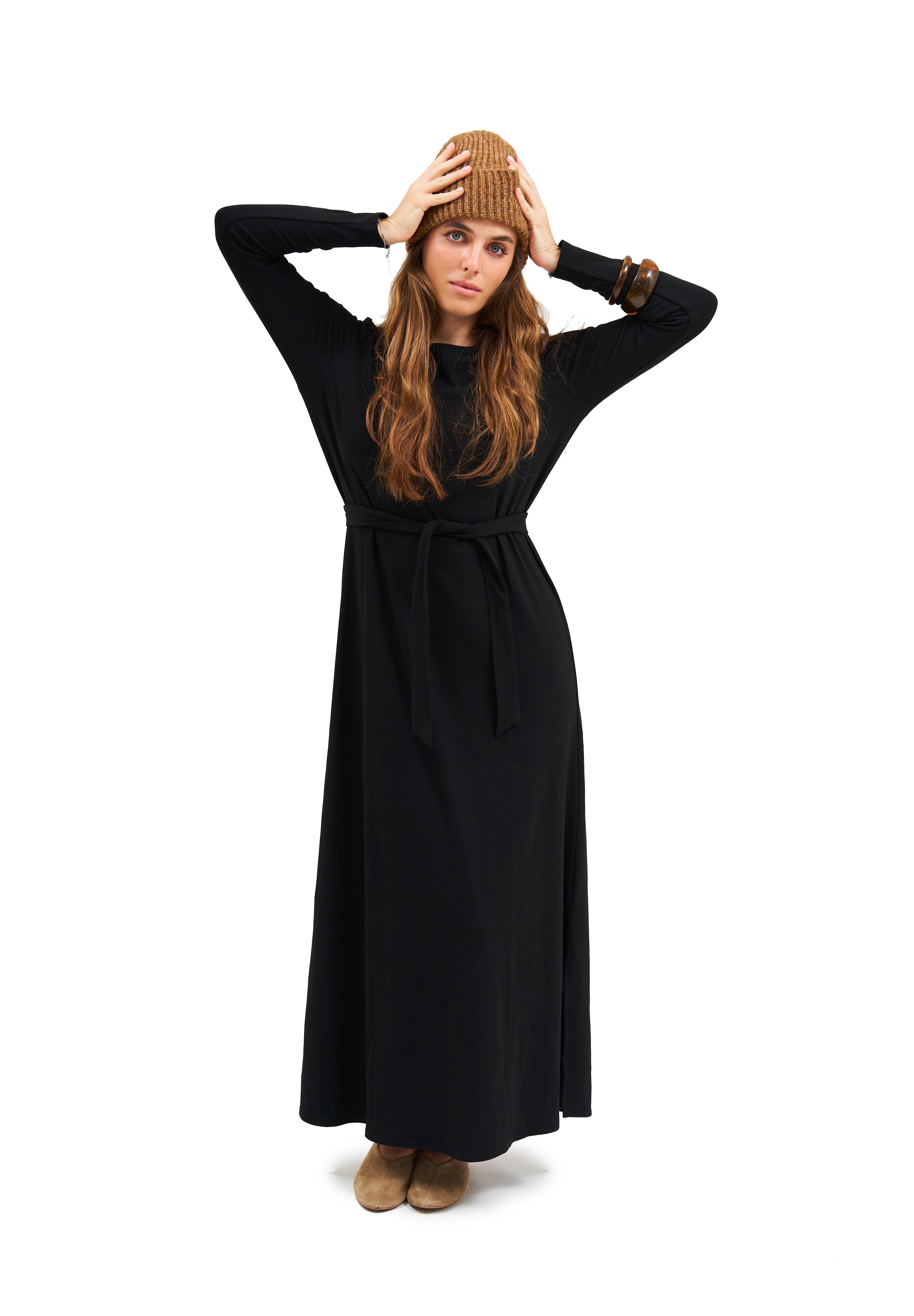 Daniella Faye Empress maxi swing dress in black — modest women's FW26 collection, photo 2