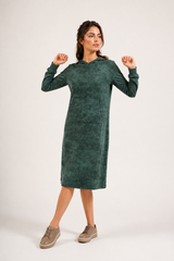 Haven Modest Hoodie Dress for Women | Casual Long Sleeve Knit Dress | Forest Green
