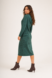 Daniella Faye Haven pullover hoodie dress in forest green — modest women's FW26 collection, view 2