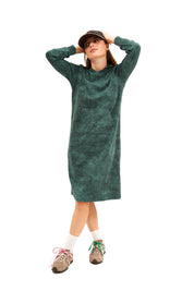 Daniella Faye Haven pullover hoodie dress in forest green — modest women's FW26 collection, photo 1
