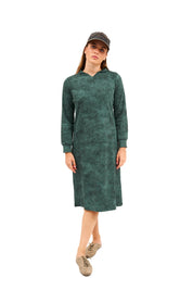 Daniella Faye Haven pullover hoodie dress in forest green — modest women's FW26 collection, photo 4