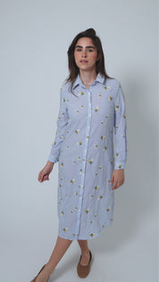 (Cotton) Blue Seersucker Shirt Dress